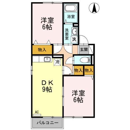 グレイス・クレセントC棟(2DK/2階)の間取り写真