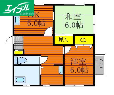 ステーブルヘイセイザン(2DK/2階)の間取り写真