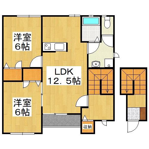 レザン ヴェルジェ B(2LDK/2階)の間取り写真