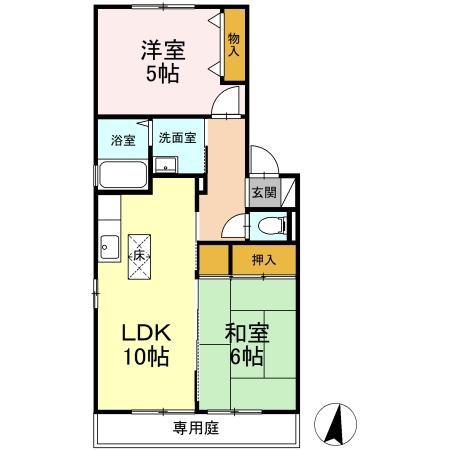グリーンパーク大善寺II(2LDK/1階)の間取り写真