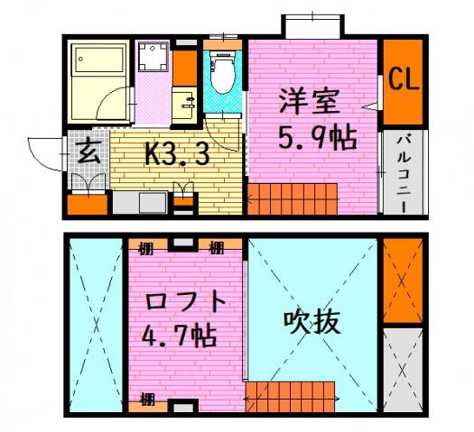 リーベ亀山(1K/2階)の間取り写真