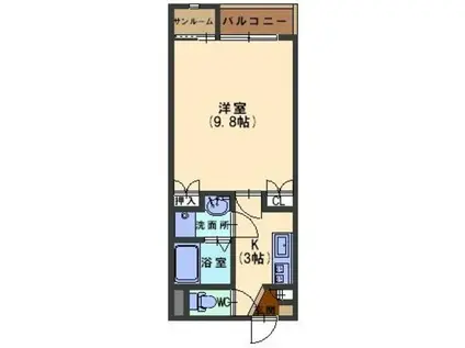 シャトルエンジン駅西(1K/1階)の間取り写真