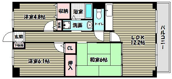 ボヌール錦織公園(3LDK/4階)の間取り写真