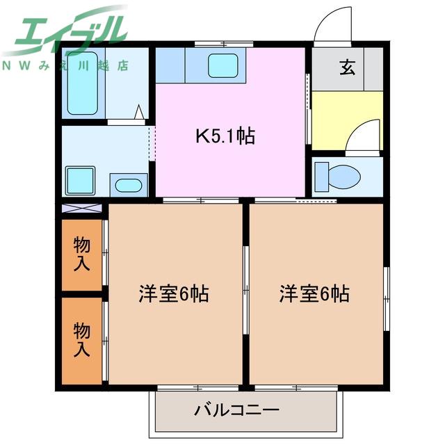 スカイメゾンIII(2K/2階)の間取り写真
