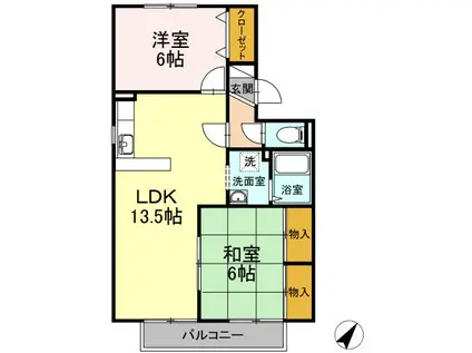 ルレーブ・KC棟(2LDK/2階)の間取り写真