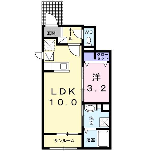 ミニョン ノンブリル川之江B(1LDK/1階)の間取り写真