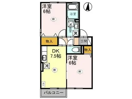 風のクローバーA(2DK/2階)の間取り写真