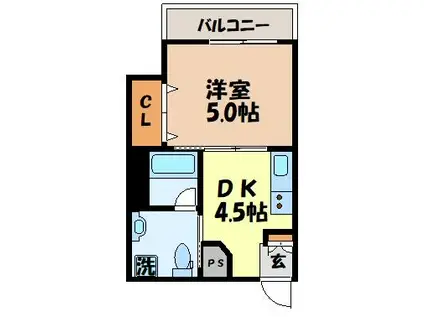 FUTURE若葉町(1DK/4階)の間取り写真