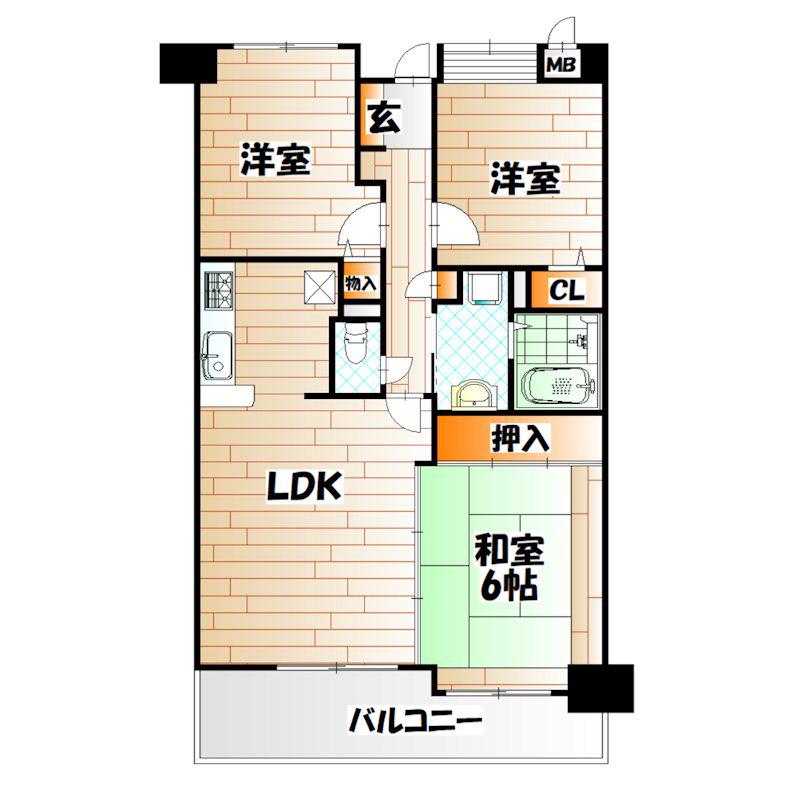 ディアヒルズ小倉井堀けやきが丘参番館(3LDK/3階)の間取り写真