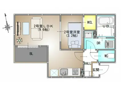 REGALEST 南高前(1LDK/1階)の間取り写真