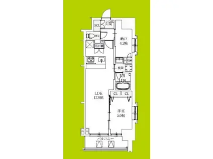 スプランディッド上本町ウエストII(1SLDK/13階)の間取り写真