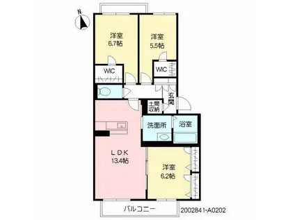 ブラン・ベレオ(3LDK/2階)の間取り写真