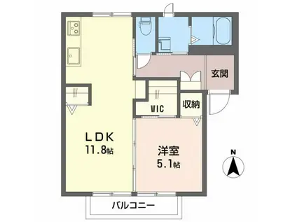 アルヴェールC(1LDK/1階)の間取り写真