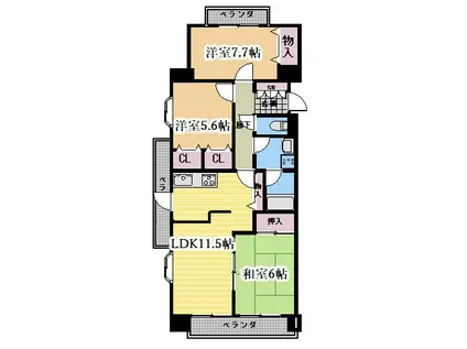 クレスト石川橋(3LDK/4階)の間取り写真