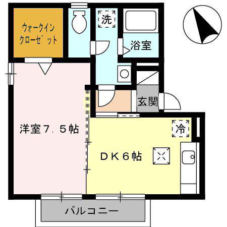 フリメールB棟(1DK/1階)の間取り写真