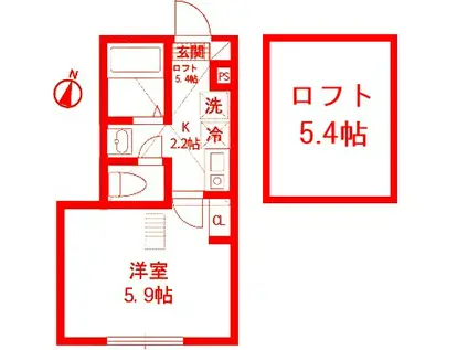 ブランボヌール湘南田浦(1K/2階)の間取り写真
