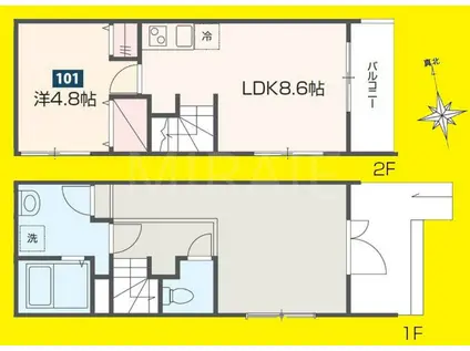 MELDIA茅ヶ崎(1LDK/1階)の間取り写真