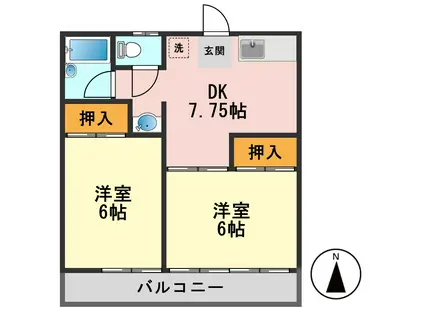 コーポニシキ(2DK/2階)の間取り写真