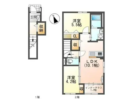 ザ・スパキオ アヴァンサートフクオカ(2LDK/2階)の間取り写真