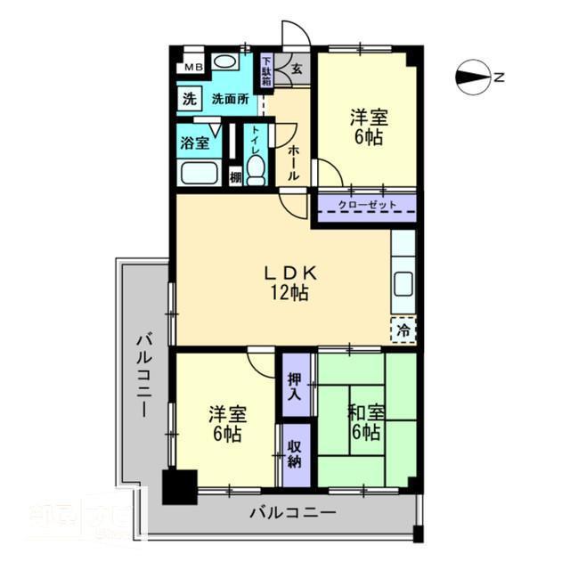 百石ハイツ(3LDK/6階)の間取り写真
