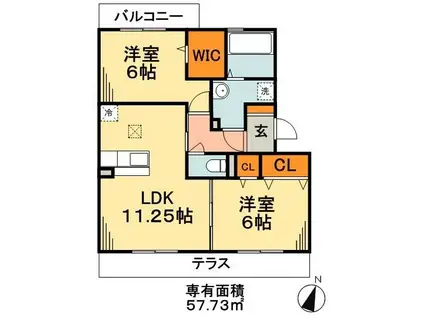 ロイヤルティアラVI(2LDK/1階)の間取り写真
