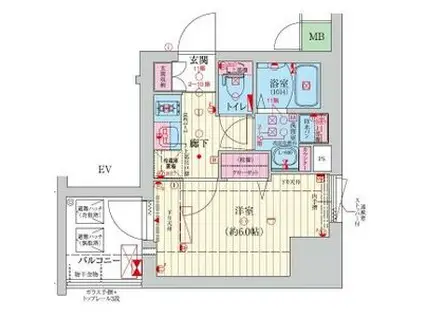 ファーストフィオーレ難波南アルマ(1K/2階)の間取り写真