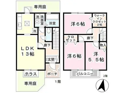 ローズコート北在家(3LDK/1階)の間取り写真