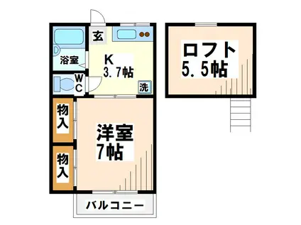 アネックスハイツ(1SK/2階)の間取り写真