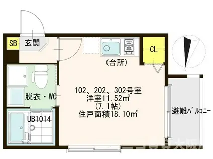 LE・CIEL野里(ワンルーム/2階)の間取り写真