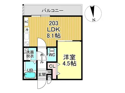 CASA WOOD 丹波橋(1LDK/2階)の間取り写真