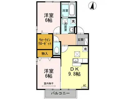 プロシードKII(2DK/2階)の間取り写真