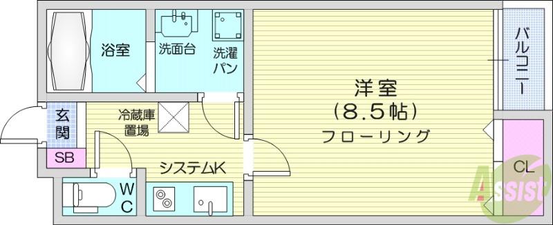 TROIS五輪(1K/1階)の間取り写真