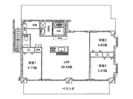 サングレイスマンション(3LDK/6階)の間取り写真