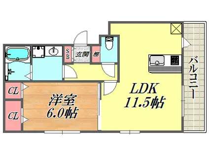 フォルトゥーナ(1LDK/3階)の間取り写真