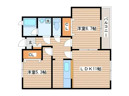 SKY WIND II(2LDK/1階)の間取り写真