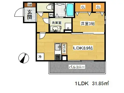 アクア上筒井(1LDK/2階)の間取り写真