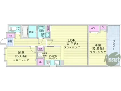 住友土樋シティハウス(2LDK/3階)の間取り写真