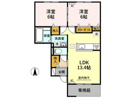 セジュール・ラ・ルーチェA棟(2LDK/1階)の間取り写真