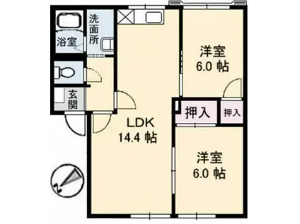 グリーンいなば(2LDK/2階)の間取り写真