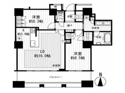 ブランズタワー南堀江(2LDK/34階)の間取り写真