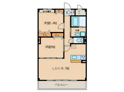 グランドソレイユII(2LDK/3階)の間取り写真
