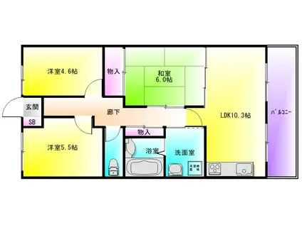 朝日プラザシティー八尾南1番館(3LDK/3階)の間取り写真