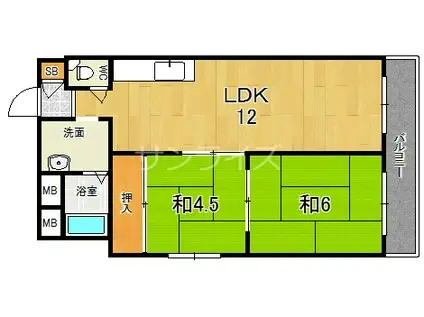 シャトー宝栄(2LDK/4階)の間取り写真