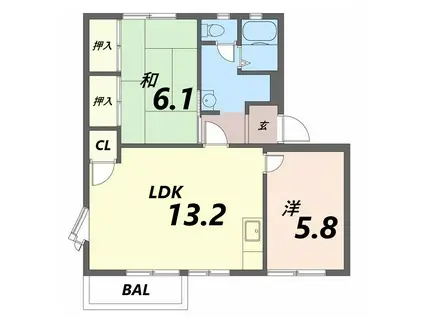 エストピア網干(2LDK/2階)の間取り写真