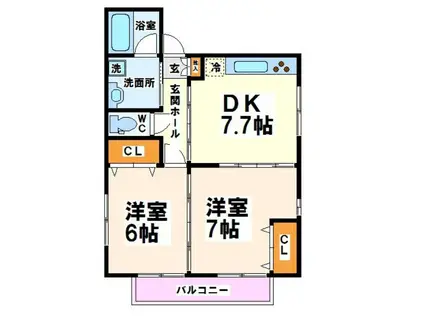 メゾン・ドゥ・シルキー(2DK/2階)の間取り写真