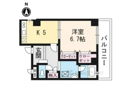 ランブラス二条御幸町(1DK/4階)の間取り写真