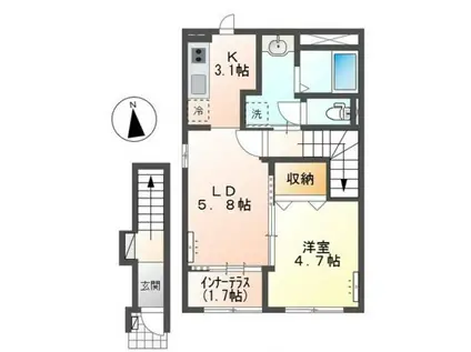 MARGE(1LDK/2階)の間取り写真