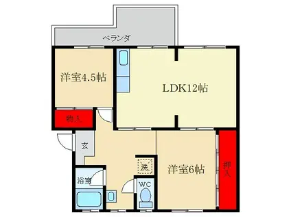 香里ケ丘6号棟(2LDK/4階)の間取り写真