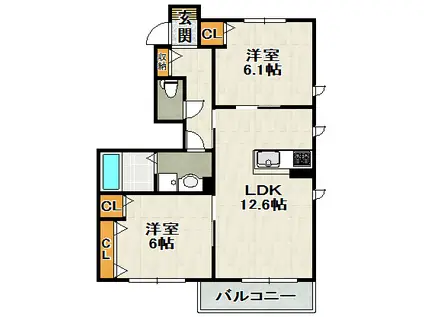 シャーメゾン雲雀丘(2LDK/1階)の間取り写真