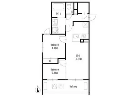 グランパセオ西麻布(2LDK/4階)の間取り写真